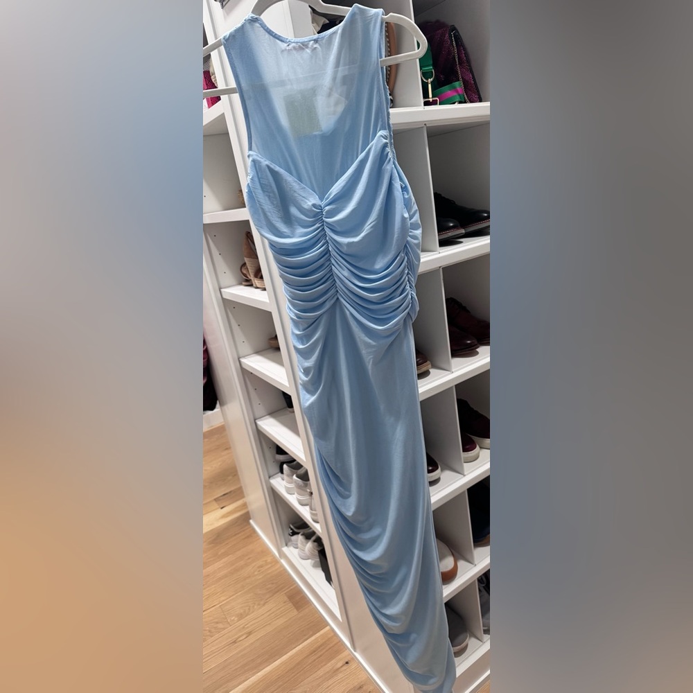 Chic Light Blue Ruched Maxi Dress
